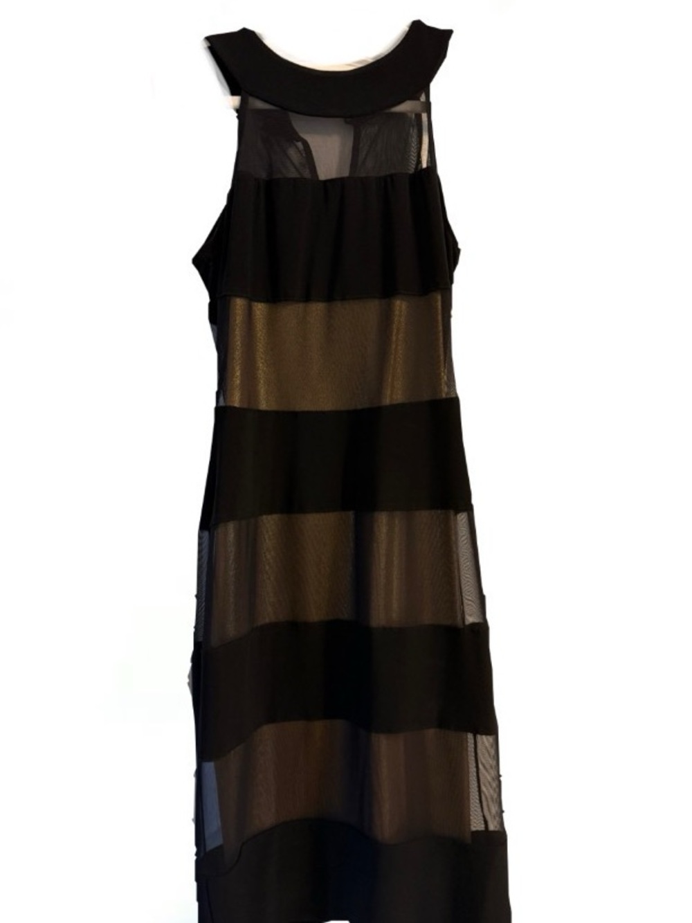 Joseph Ribkoff Black Striped Mesh Midi Dress